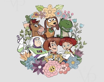 Toy Story Floral PNG, Woody Buzz Jessie Clipart, Sublimation Design, Birthday Shirt PNG, Cute Cartoon Characters, Digital Download File