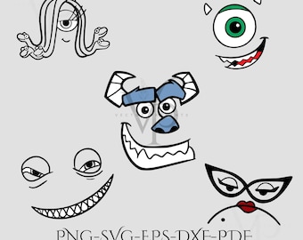 Monster Inc Faces & Alphabet Svg Bundle | Monster Letters Font | Cricut | Silhouette | Svg Dxf Png Pdf Eps | Digital Cut Files Set