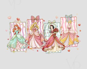 Preppy Princess Valentine PNG – Trendy Valentine’s Day Princess Clipart, Cute Hearts & Bows, Printable Digital Download Cute Valentine’s Day