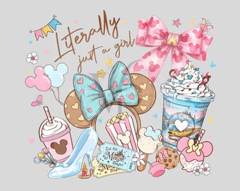 Literally Just A Girl PNG, Coquette Bow Princess Design, Cute Pastel Theme Park Clipart, Girl Trip Shirt, Sublimation PNG , Digital Download
