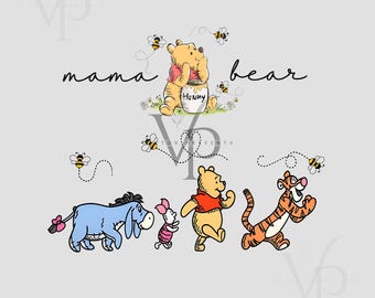 Winnie the Pooh PNG SVG Bundle, Mama Bear & Friends Digital Art Set,Cute Nursery Wall Decor, Baby Shower Clipart, Mother's Day Png, Mama Png