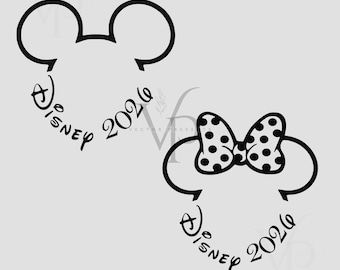 Disney 2026 SVG PNG DXF, contorno da cabeça do Mickey e da Minnie, design de camisa para férias em família, clipart de viagem da Disney combinando, arquivo Cricut Cut