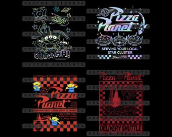 Pizza Planet PNG Bundle – Toy Story Alien Clipart Set – Retro Space Diner Graphics – Digital Sublimation Download for Cricut