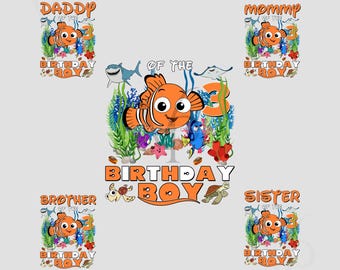 Finding Fish Birthday PNG Bundle, Birthday Boy Shirt Design, Ocean Theme Party Family Set, Nemo Party Shirt PNG, Sublimation Download