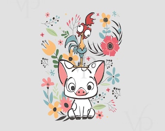 Hei Hei and Pua PNG-SVG,Hei Hei and Pua,Vintage Disney Moana png, Hei Hei and Pua Floral png, Moana Princess png, Disney png, Disneyland png