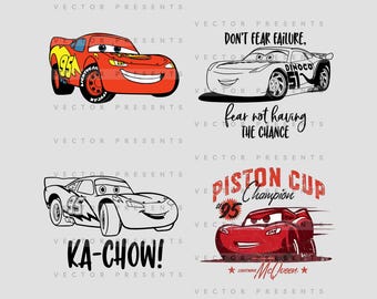 Cars Lightning McQueen SVG PNG Bundle | Ka-Chow Quote, Piston Cup Champion, Inspirational Racing Clipart | Digital Download for Cricut