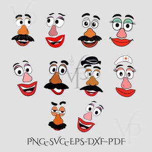 Mr / Mrs Potato Head Faces Bundle  SVG PNG | Funny Face Parts PNG Alphabet | Digital Download | Cricut  Silhouette Cut Files, Toy Story Png