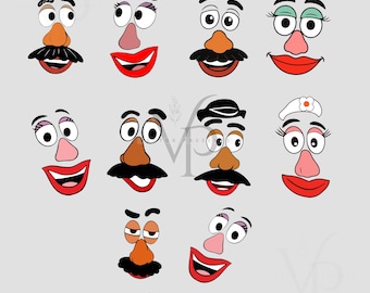 Mr / Mrs Potato Head Faces Bundle  SVG PNG | Funny Face Parts PNG Alphabet | Digital Download | Cricut  Silhouette Cut Files, Toy Story Png