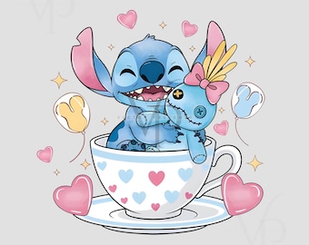 Retro Stitch And Scrump Tea Cup PNG, Disneyland Castle Png, Magic Kingdom, Walt Disneyworld, Disneyland Family Trip 2026, Digital Download