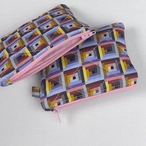 Porta-chaves acolchoado tipo porta-moedas: bolsa de algodão com zíper feita à mão