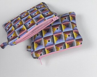 Quilted Coin Purse Keychain: Handmade Cotton Zipper Pouch