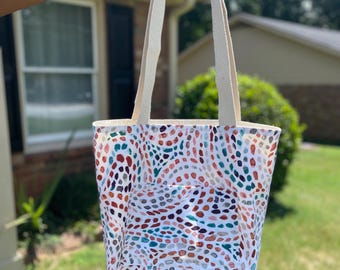 The  everyday Turquoise Tote market,light canvas with inside pocket,weekender, travel, storage,Beach .