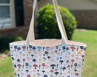 The Mushroom Tote Market, licht canvas met binnenzak, weekendtas, reizen, opbergen, strand.