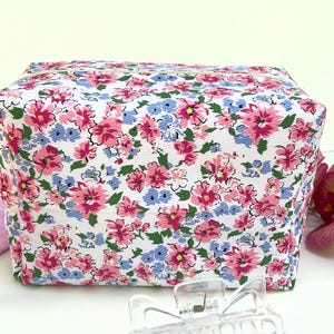 The Sofia Quilted carry all bag / cosmetics Bag cute gift idea, Toiletries, Handmade box zipper bag,  Floral Quilted Bag, Travel bag,