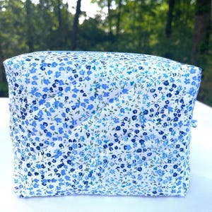 Blue and Green peonys Quilted carry all bag / cosmetics pouch cute, Toiletries, Handmade bag, Floral Quilted bag , Travel bag,