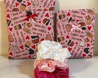 The Coffee and Sarcasm Quilted Kindle/ Book Sleeve: Cotton E-reader Pouch with Optional Pocket