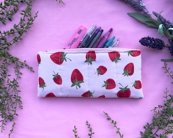 Handmade Quilted Cotton Pencil Case: Cosmetic & Travel Bag