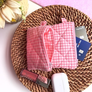 Gesteppte Geldbeutel, Schlüsseltasche, Kleine gesteppte Reißverschlusstasche / kleine Kartenhalter / Kosmetiktasche / Lippenstift-Kartenhalter