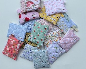 Quilted Coin Purse Keychain: Handmade Cotton Zipper Pouch