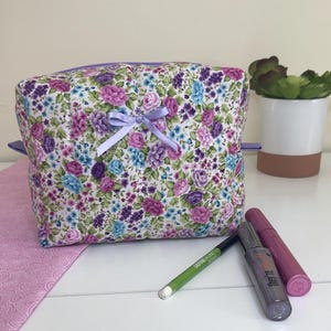 The Lavender flower Quilted carry all bag/ cosmetics Bag cute  gift, Toiletries, Handmade bag, Floral Quilted Bag, Travel bag