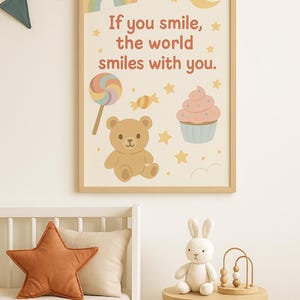 Impresión de arte mural infantil en tonos pastel / Póster imprimible en tamaño A2, A3, A4 y A5 / Decoración infantil con un adorable osito de peluche / Descarga digital con frase para habitación de bebé