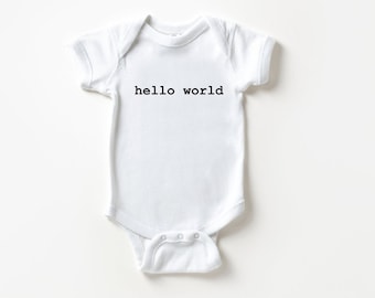 Hello World Baby Onesie, Gender Neutral Newborn Outfit, Baby Shower Gift
