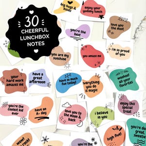30 Printable Lunchbox Notes for Kids, Bright Colorful Boho Doodles