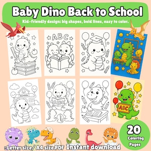 Baby Dino Coloring Pages | Back to School Printable PDF | Kids Coloring Book | Educational Activities for Preschool & Kindergarten