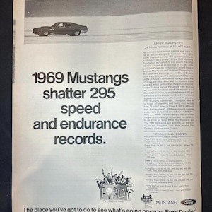 1969 Ford MUSTANG Vintage Ad | Wall Art | Man Cave | Garage | Black and White