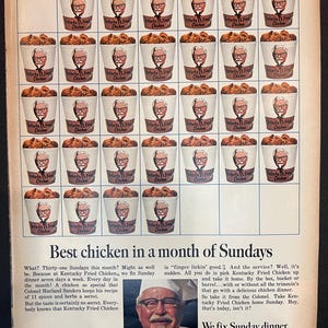 KFC Kentucky Fried Chicken 1967 Vintage Ad | Colonel Sanders Sunday Night Dinner Seven Days a Week