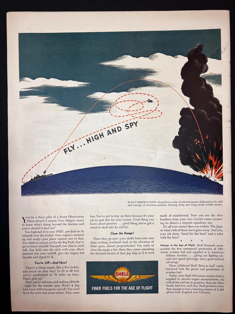 Shell WW2 Ad “fly High and Spy’ 1944 | 1940s Military Decor | Home Man ...