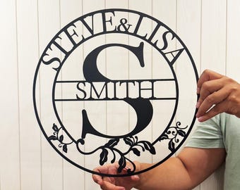Custom Metal Letter Monogram with Vines, Personalized Wall Decor, Family Name Sign, Wedding or Anniversary Gift, Last Name Metal Wall Art