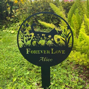 Personalized Cat Memorial Stake with Flowers, Black Cat Metal Grave Marker with Name, Pet Loss Gift, Outdoor Garden Remembrance Decor