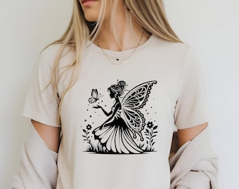 Fairy Silhouette Shirt, Butterfly Fairy Tshirt, Whimsical Forest Elf Pullover