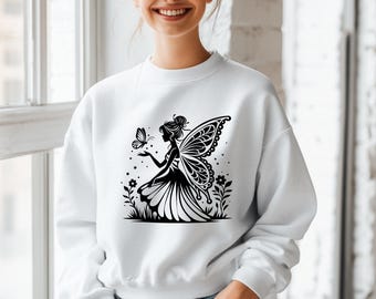 Fairy Silhouette Sweatshirt, Butterfly Fairy Hoodie, Whimsical Forest Elf Pullover