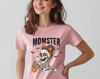 Halloween Mom Shirt, Skull Momster Tshirt, Cute Mama Halloween Gift with Skull, Fall Mom Outfit, Spooky Season Gift for Mom