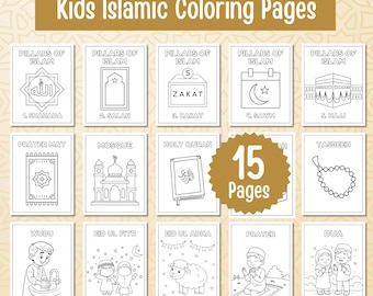 Islamic Coloring Pages, Easy Kids Coloring Printable, Ramadan coloring, Preschool Islamic Kids Activity, 5 Pillars of Islam, Muslim Coloring
