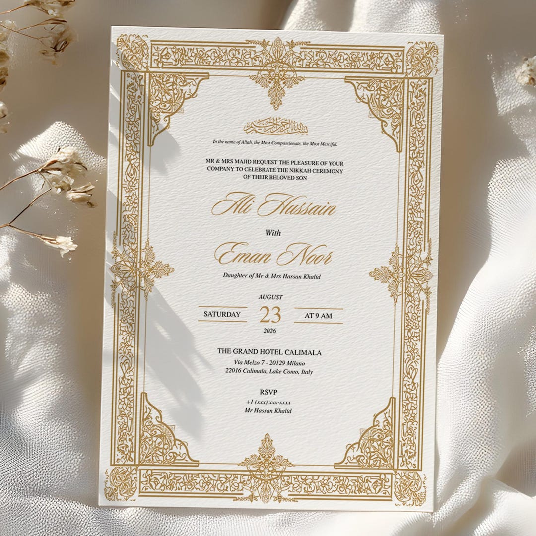 Luxury Golden Arabic Wedding Invitation Template, Luxury Nikkah ...