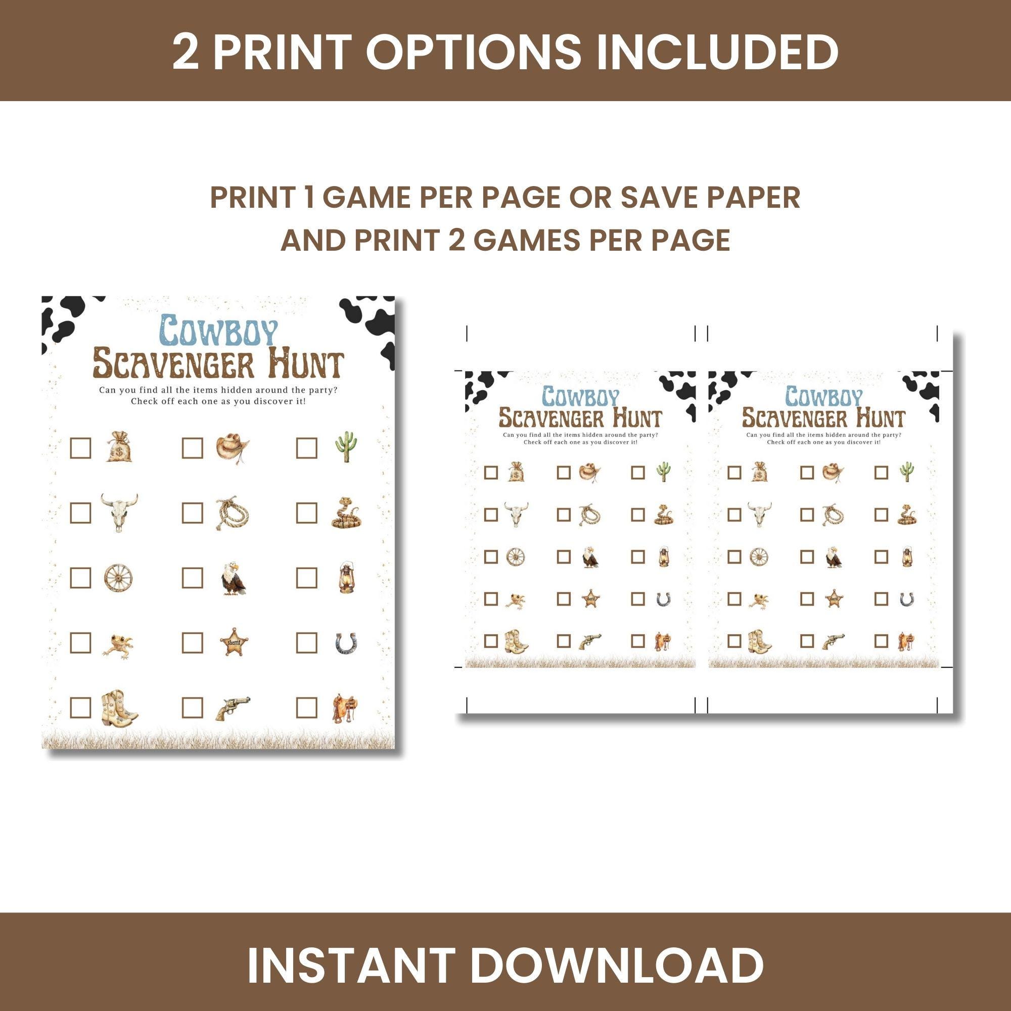 Cowboy Scavenger Hunt Game, Fun Wild West Party Game, Rodeo Scavenger ...