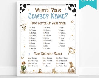 What's Your Cowboy Name Game Wild West Birthday Party Activity Cowboy First Rodeo Name Generator Game Printable Instant Download Kids Favor