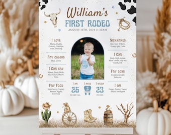 BEARBEITBAR Mein erstes Rodeo Foto Meilenstein Schild, Cowboy 1. Geburtstag Meilenstein Bild Poster Wilder Westen Geburtstagstafel Sofort Download
