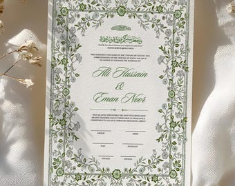 Certificado Nikkah de lujo, plantilla de contrato de boda islámica, certificado Nikkah editable, contrato Nikkah digital, Nikkah islámico dorado