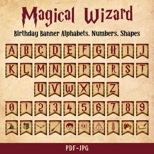 Banners de feliz cumpleaños de mago mágico, guirnalda de fiesta de bruja mago, banderines de cumpleaños, decoraciones de fiesta imprimibles, descarga instantánea