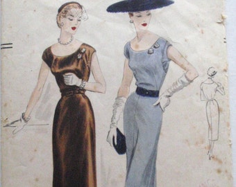 1950s Vogue Sewing Pattern - Easy to Make Dress - Vogue 7441 -  Size 16, Bust 34 - UNPRINTED PATTERN