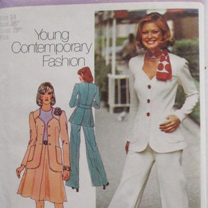 Size 14, Bust 36 Young Contemporary Fashion Sewing Pattern - Stretch Knit Jacket, Flared Skirt and Wide Leg Pants - Simplicity 6104 - Uncut