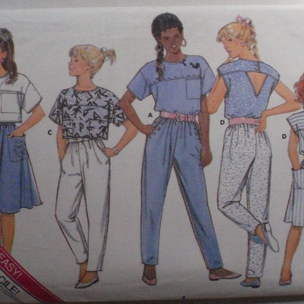 Girls Size 8, Breast 27 Sewing Pattern - Pullover Top, A-Line Skirt and Tapered Pants - Butterick 5617 - Uncut