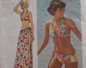 Super Jiffy Bikini and Wrap and Tie Skirt - Vintage 1970s Simplicity 5644 - Size Medium (12-14), Bust 34-36