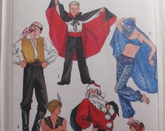 Adults Costume Pattern - Pirate, Ballerina, Santa Claus, Genie, Belly Dancer, Dracula - Simplicity 7651 - Size Medium, Chest 36-38 - Uncut