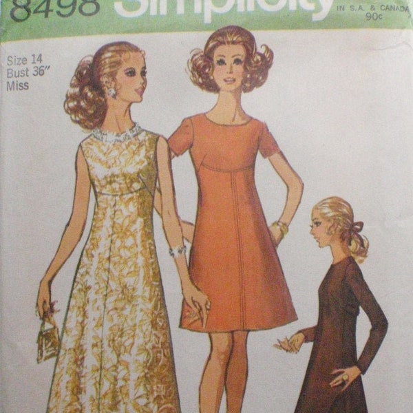 Simplicity 8498 - 1960s Collarless Dress or Evening Dress - Size 14, Bust 36 - Uncut