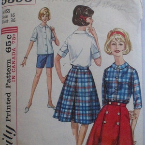 Simplicity 5395 - 1960s Front Button Wrap Skirt and Blouse Sewing Pattern - Size 16, Bust 36 - MISSING SHORTS